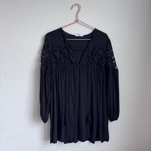 ee:some | V-neck Black Lace Cutout Mini Dress or Blouse
